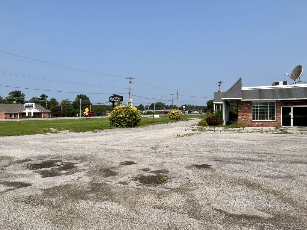 Former Skarl Motors car dealership lot in Shelby, OH.