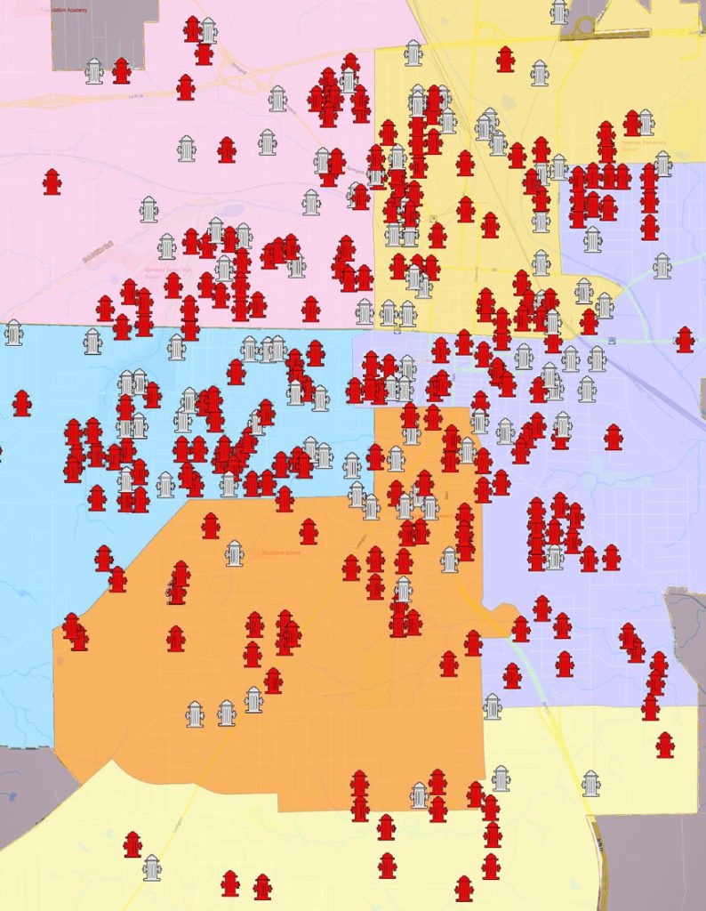 map of mansfield with red dots