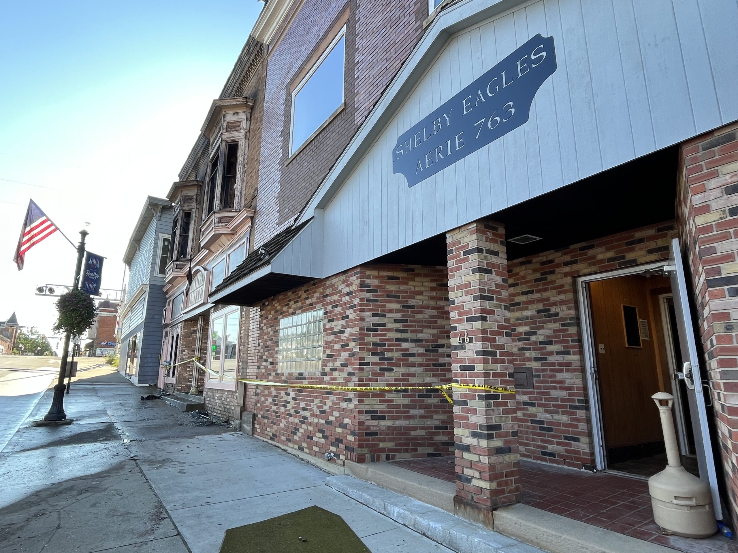 Exterior of Shelby Eagles building from Main Street.