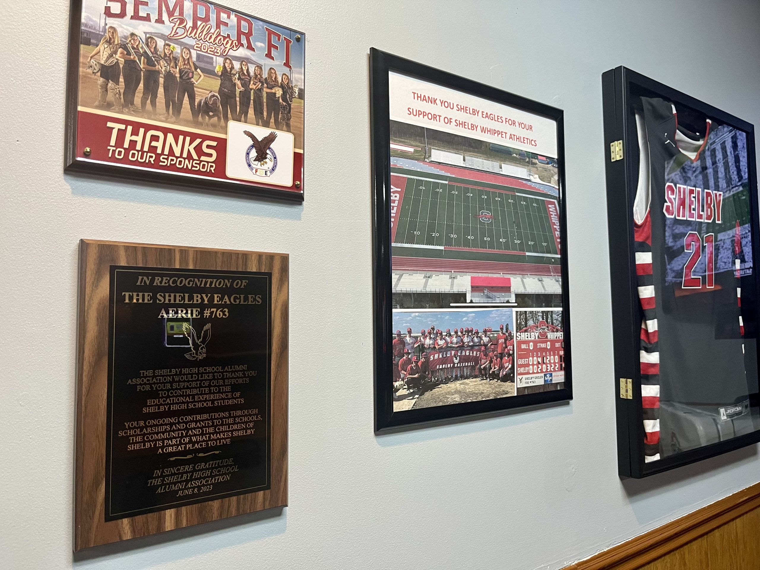 Shelby Fraternal Order of Eagles wall of thanks.