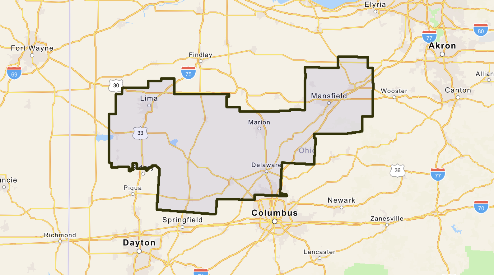 Map of Ohio's 4th Congressional District.